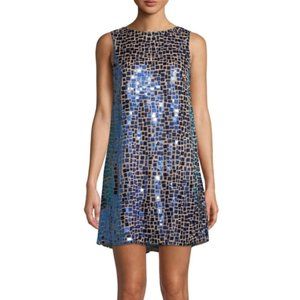 Alice + Olivia Blue and Black Sequin Mosaic Mini Dress